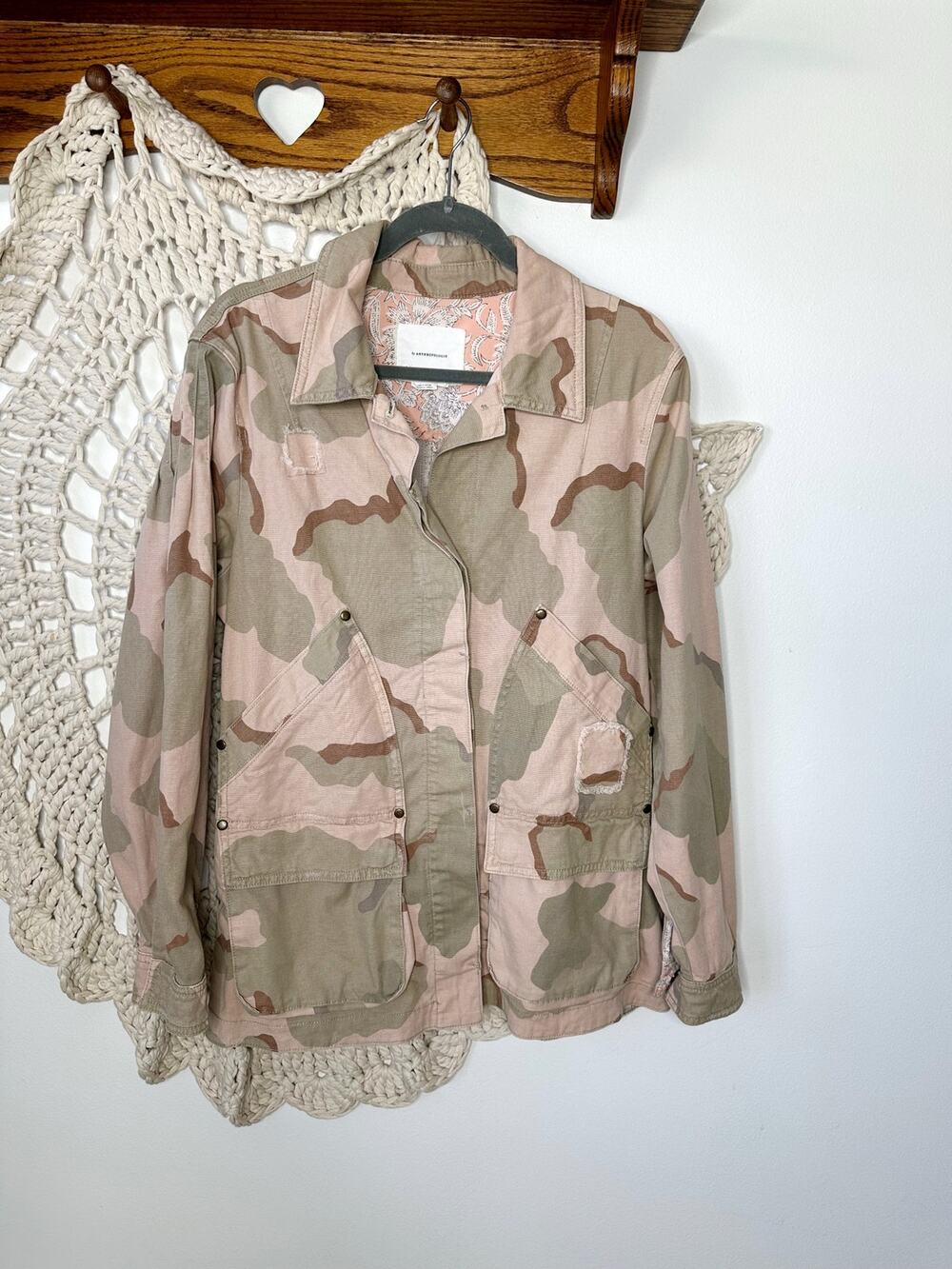 Anthropologie Lida Pink Camo Utility Jacket Size Medium
